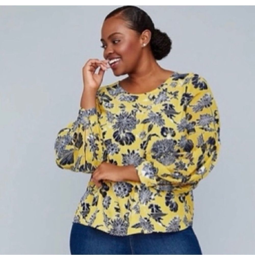 Lane Bryant X Girl with Curves Yellow print Blouson Puff Sleeve blouse, size 20